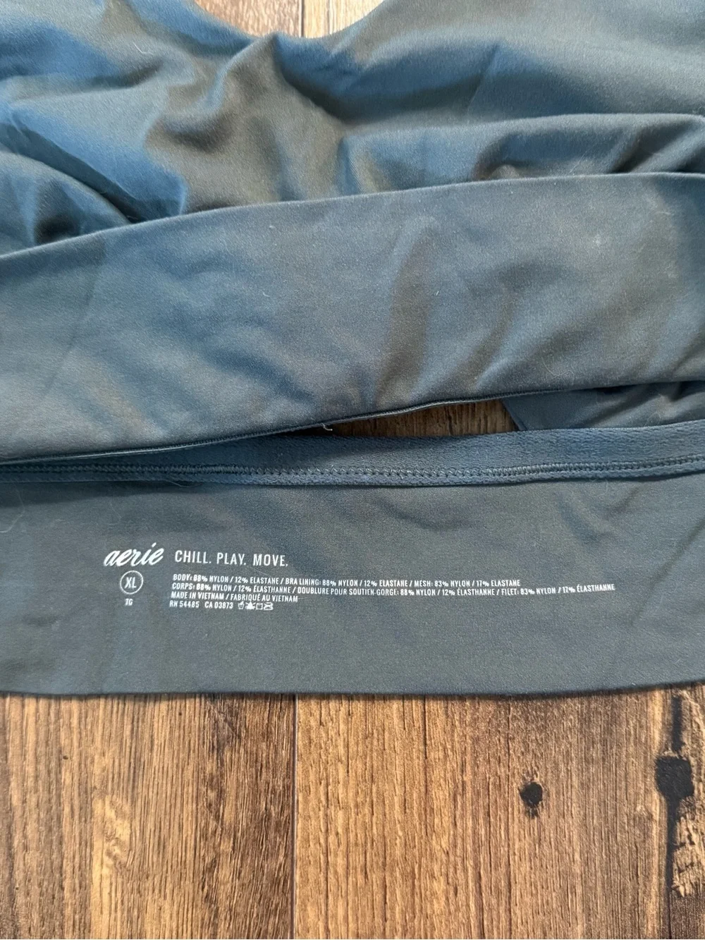 Aerie Chill Play Move Sports Bra Womens XL Gray Green Longline Low Impact